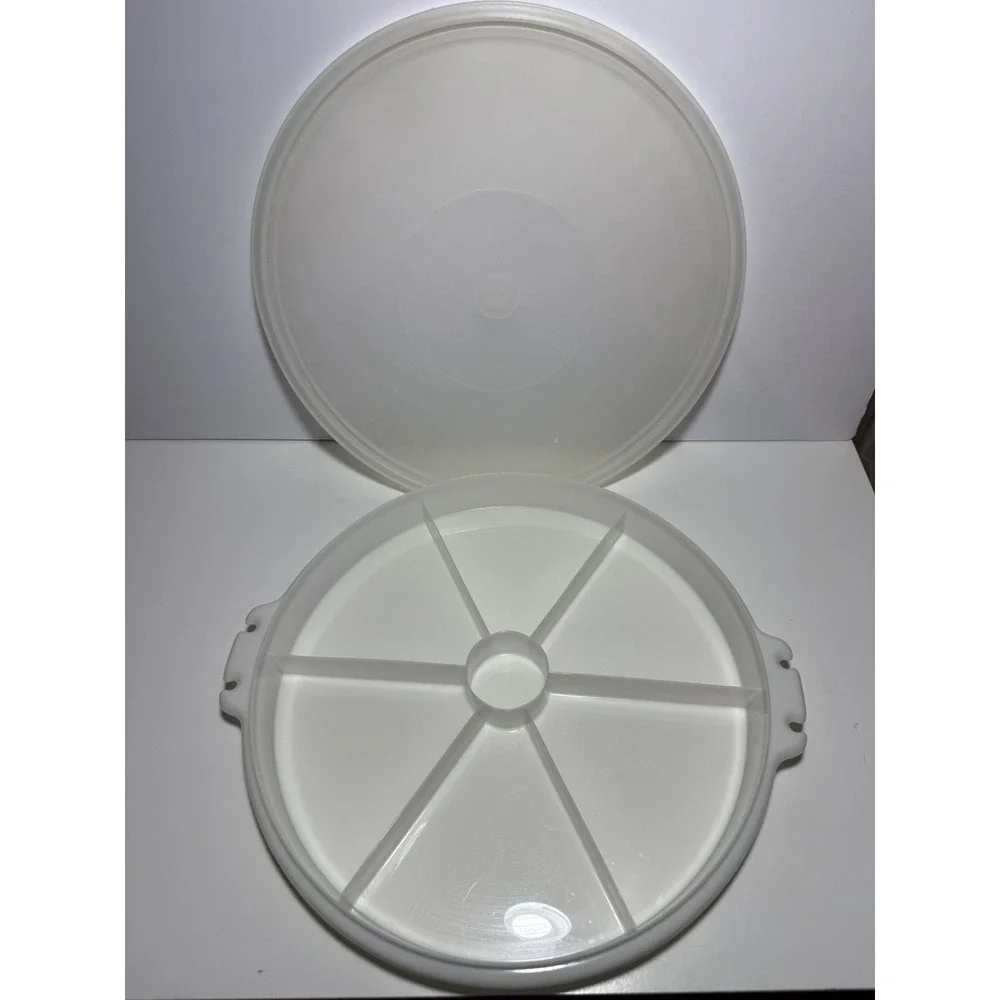 Vintage Tupperware White Party Susan Divided Vegetable Relish Tray w Lid #224-9